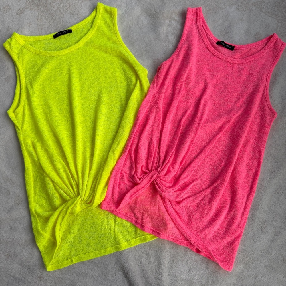 Vibrant Sleeveless Knotted Tops - Pink and Yellow